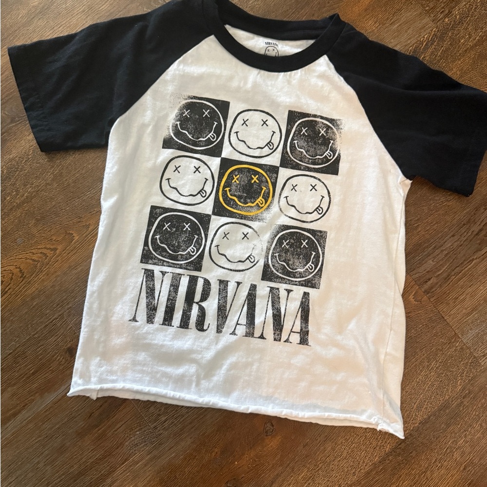 Kids Nirvana Black and White Raglan Tee